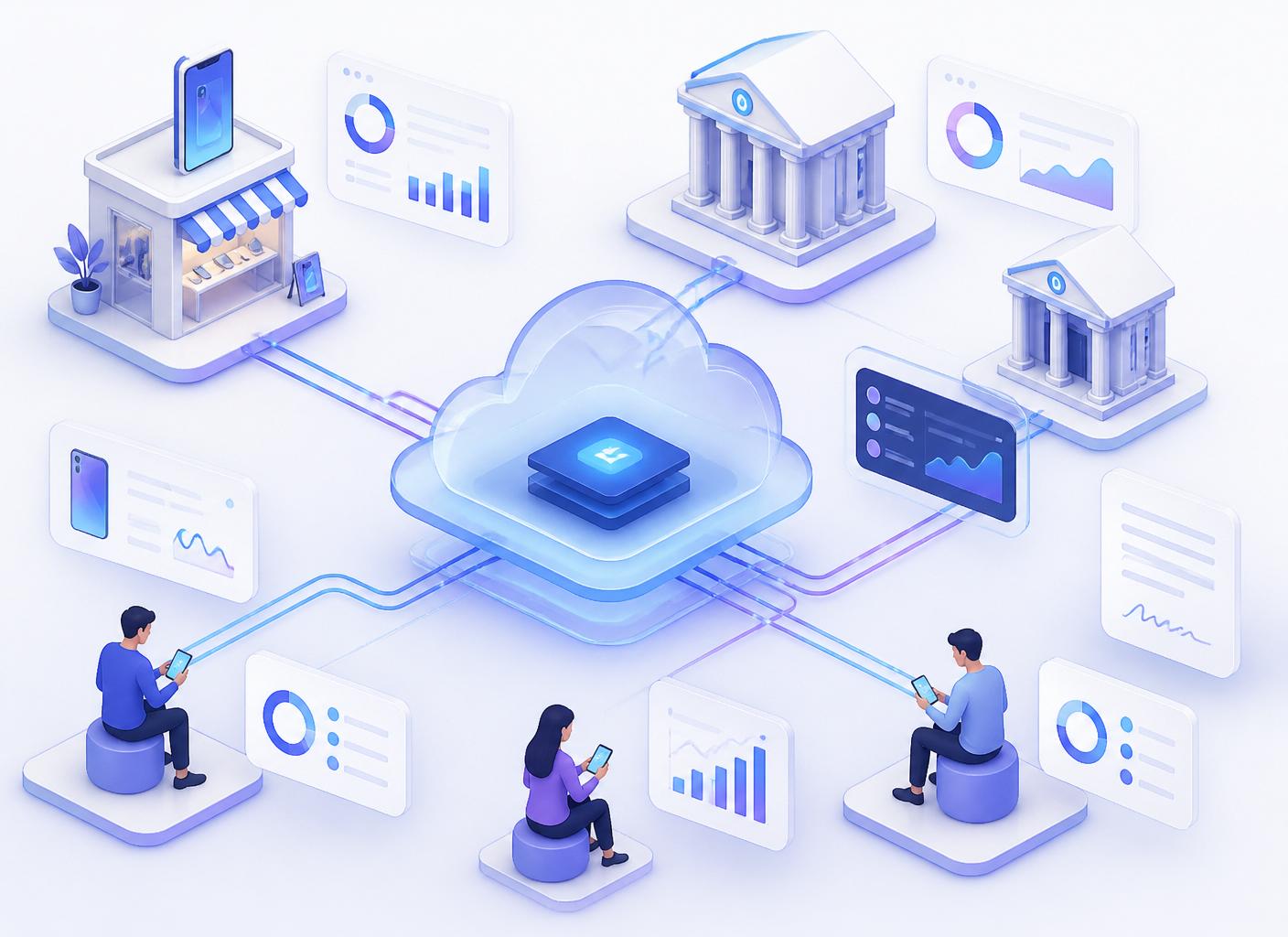 Abstract illustration of connected device-financing operations